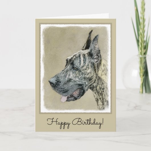 Great Dane (Brindle) Malerei - Original Hunde Art Karte (Vorderseite)