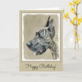 Great Dane (Brindle) Malerei - Original Hunde Art Karte (Gelbe Blume)