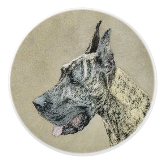 Great Dane (Brindle) Malerei - Original Hunde Art Keramikknauf (Vorderseite)