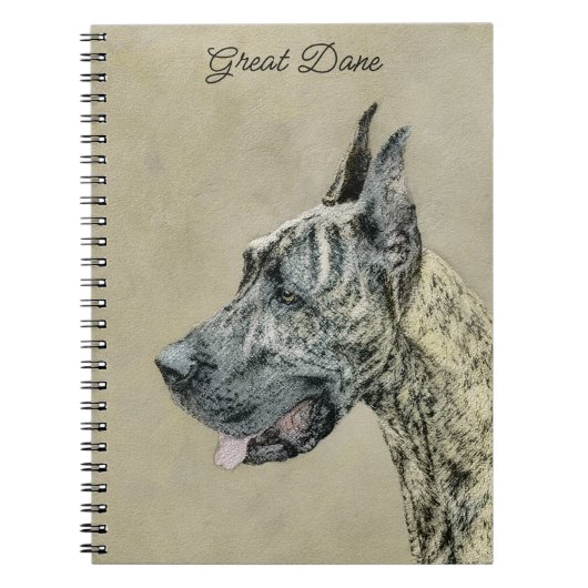 Great Dane (Brindle) Malerei - Original Hunde Art Notizblock (Vorderseite)