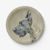 Great Dane (Brindle) Malerei - Original Hunde Art Pappteller (Vorderseite)