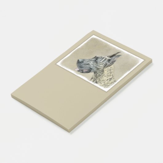 Great Dane (Brindle) Malerei - Original Hunde Art Post-it Klebezettel (angewinkelt)
