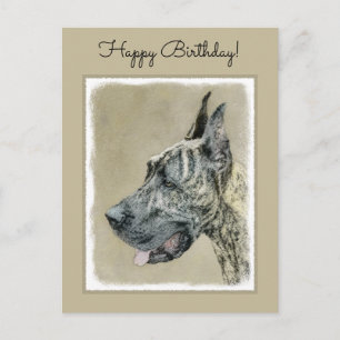 Great Dane (Brindle) Malerei - Original Hunde Art Postkarte