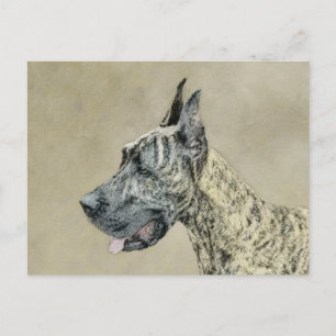 Great Dane (Brindle) Malerei - Original Hunde Art Postkarte
