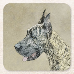 Great Dane (Brindle) Malerei - Original Hunde Art Rechteckiger Pappuntersetzer