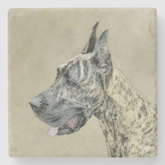 Great Dane (Brindle) Malerei - Original Hunde Art Steinuntersetzer (Vorderseite)