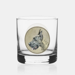 Great Dane (Brindle) Malerei - Original Hunde Art Whiskyglas