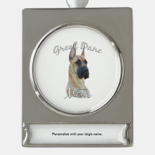 Great Dane (brindle) Mama 2 Banner-Ornament Silber