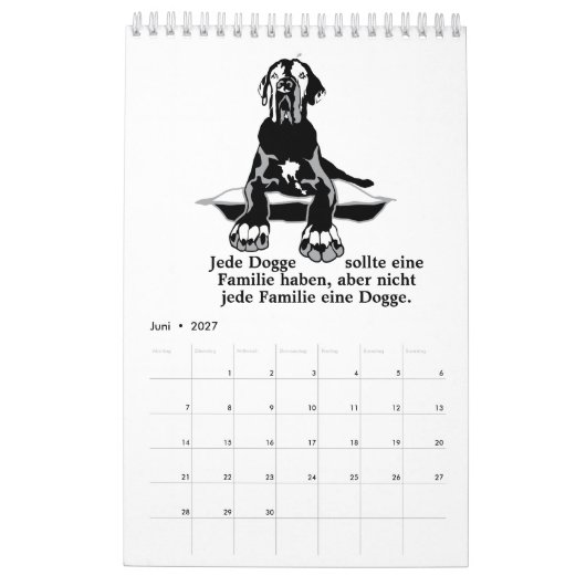 Great Dane Calendar Quotes weiß Kalender (Jun 2027)