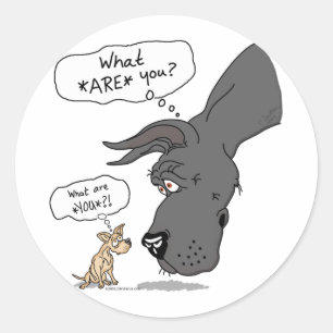 Great Dane & Chihuahua Black Runder Aufkleber