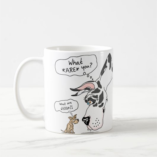 Great Dane & Chihuahua Harlequin Kaffeetasse (Links)