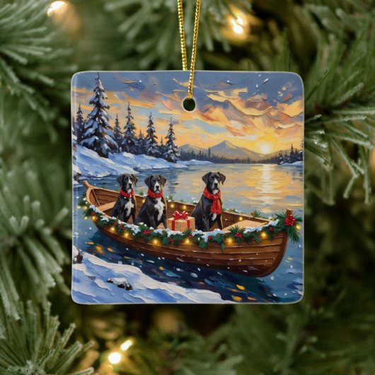 Great Dane Christmas Boat Holiday Keramikornament (Baum)
