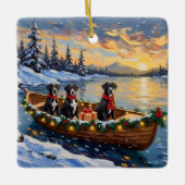 Great Dane Christmas Boat Holiday Keramikornament (Vorderseite)