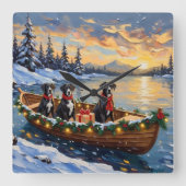 Great Dane Christmas Boat Holiday Quadratische Wanduhr (Vorderseite)