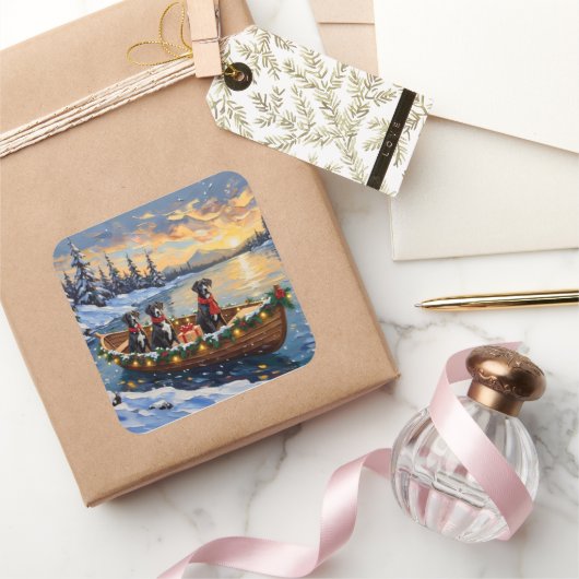 Great Dane Christmas Boat Holiday Quadratischer Aufkleber (Schenken)