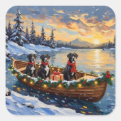 Great Dane Christmas Boat Holiday Quadratischer Aufkleber (Vorderseite)