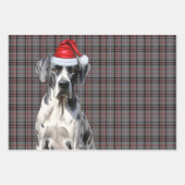 Great Dane Christmas Dog Red Grau Kariert Geschenkpapier Set (Vorderseite 3)