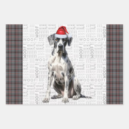 Great Dane Christmas Dog Red Grau Kariert Geschenkpapier Set