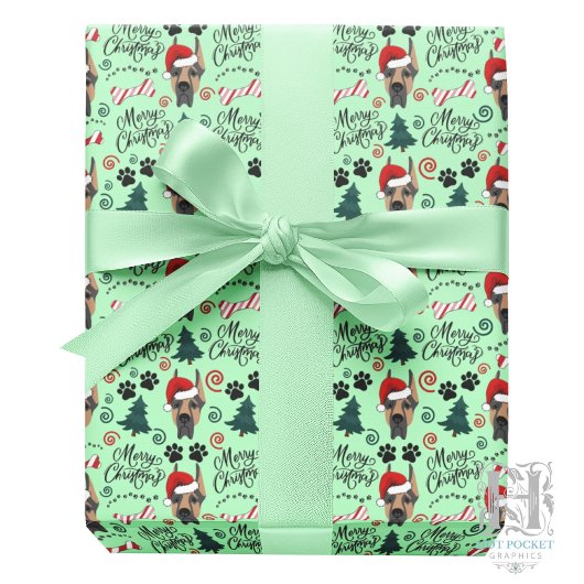 Great Dane Christmas Gift Wrapping Paper in Green Geschenkpapier