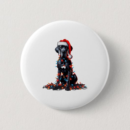Great Dane Christmas Lights Dog Lover Xmas Pajama Button (Vorderseite)