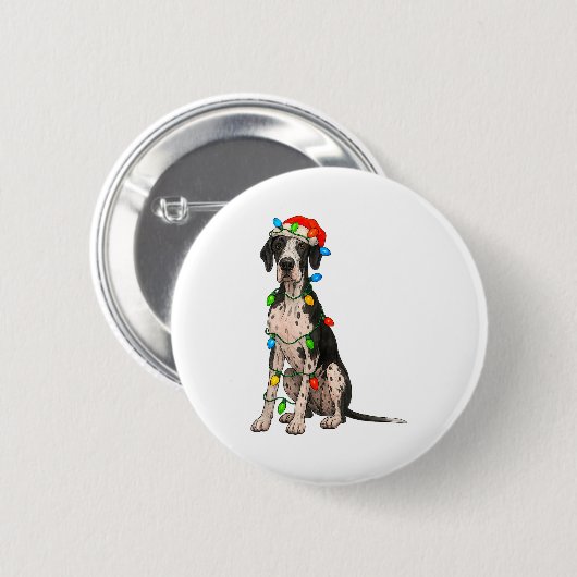 Great Dane Christmas Lights Dog Lover Xmas Pajama Button (Vorne & Hinten)