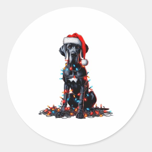 Great Dane Christmas Lights Dog Lover Xmas Pajama Runder Aufkleber (Vorderseite)