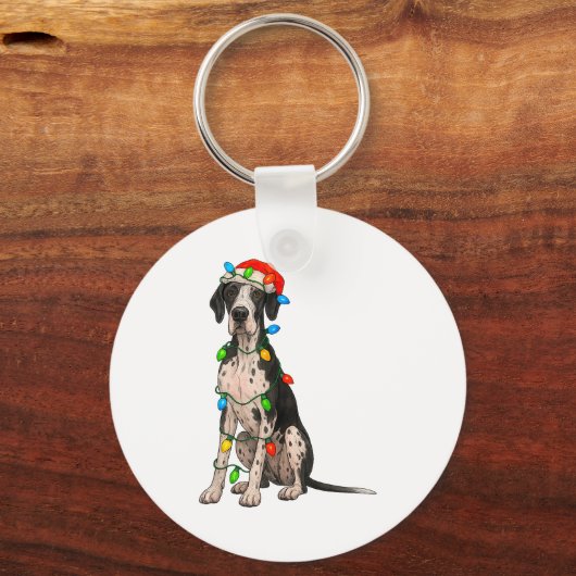 Great Dane Christmas Lights Dog Lover Xmas Pajama Schlüsselanhänger (Vorderseite)