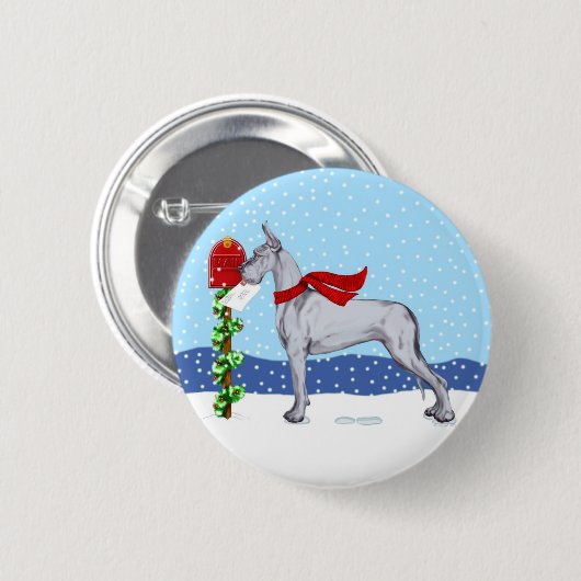Great Dane Christmas Mail Blue Button (Vorne & Hinten)