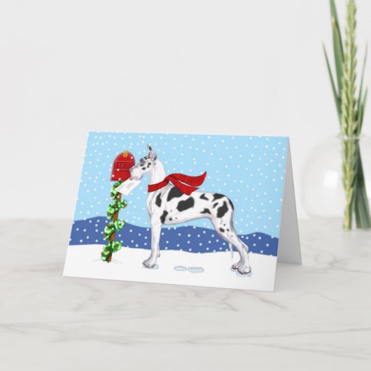 Great Dane Christmas Mail Harlequin Feiertagskarte (Vorderseite)