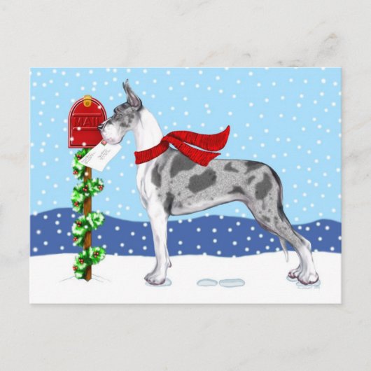 Great Dane Christmas Mail Merle Feiertagspostkarte (Vorderseite)