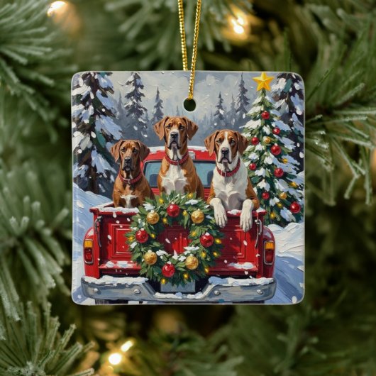 Great Dane Christmas Red Truck Holiday Keramikornament (Baum)