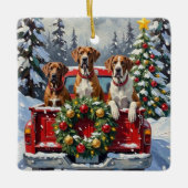 Great Dane Christmas Red Truck Holiday Keramikornament (Vorderseite)