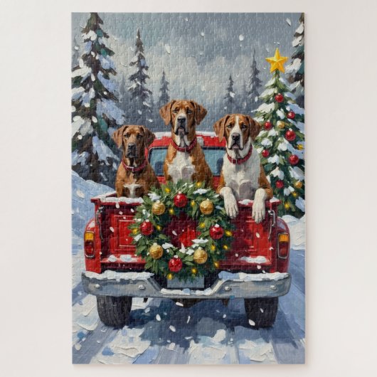 Great Dane Christmas Red Truck Holiday Puzzle (Vertikal)