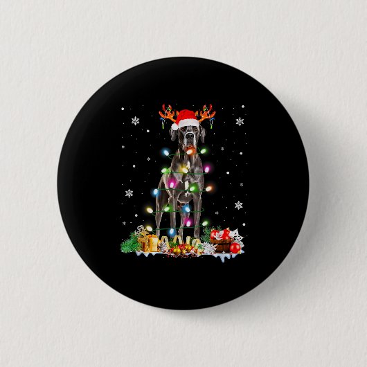 Great Dane Christmas Santa Hat Fairy Lights Pajama Button (Vorderseite)