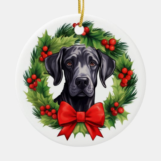 Great Dane Christmas Wreath Keramik Ornament (Vorne)