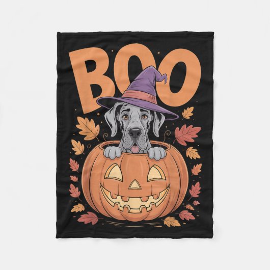 Great Dane Costume On Pumpkin Halloween Great Dane Fleecedecke (Vorderseite)