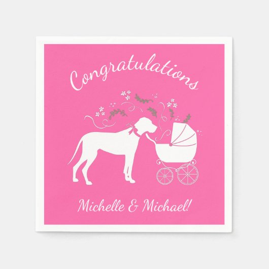 Great Dane Dog Baby Dusche Puppy Pink Girl Serviette (Vorderseite)