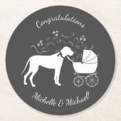 Great Dane Dog Baby Dusche Welpe Grau Runder Pappuntersetzer (Vorderseite)