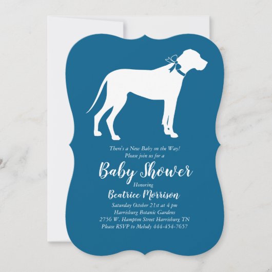 Great Dane Dog Baby Shower Blue Boy Einladung (Vorderseite)