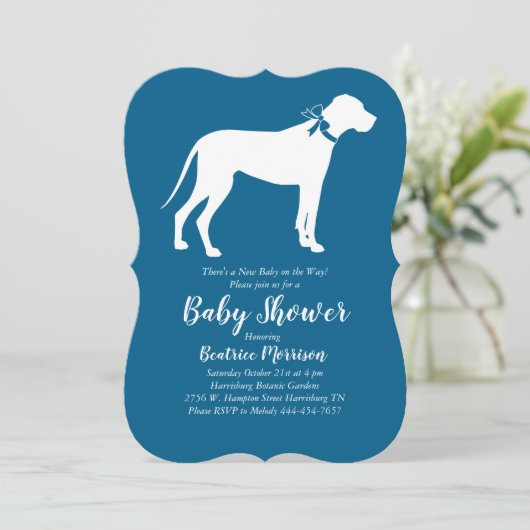 Great Dane Dog Baby Shower Blue Boy Einladung (Stehend Vorderseite)