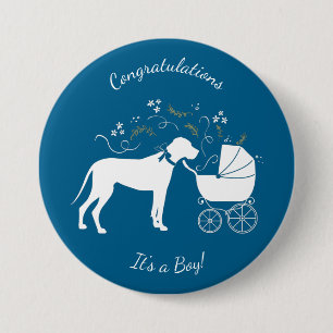 Great Dane Dog Baby Shower Welpe Blue Boy Button