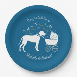 Great Dane Dog Baby Shower Welpe Blue Boy Pappteller