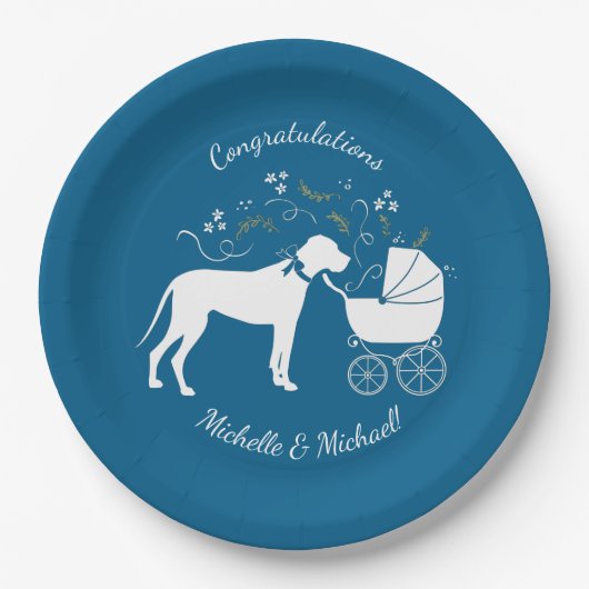 Great Dane Dog Baby Shower Welpe Blue Boy Pappteller (Vorderseite)