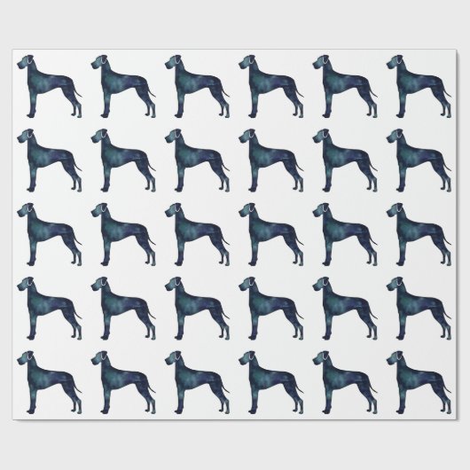 Great Dane Dog Black Watercolor Silhouette Geschenkpapier (Flach)