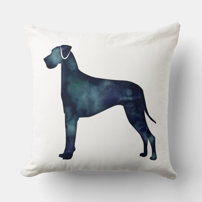 Great Dane Dog Black Watercolor Silhouette Kissen (Vorderseite)