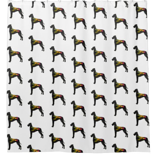 Great Dane Dog Breed Boho Floral Silhouette N Duschvorhang (Vorderseite)