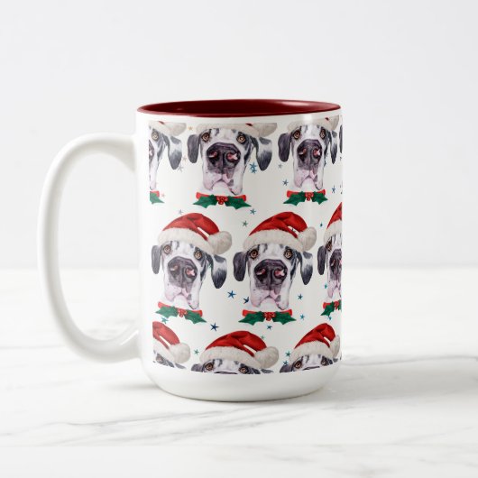 Great Dane Dog Breen Weihnachtsstars Zweifarbige Tasse (Links)