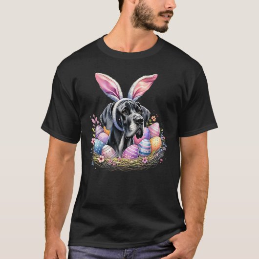 Great Dane Dog Bunny Ears Easter Day T-Shirt (Vorderseite)