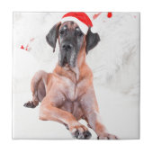 Great Dane Dog Hat frohe Weihnachten Fliese (Vorderseite)
