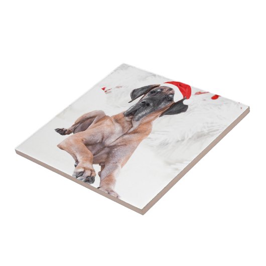 Great Dane Dog Hat frohe Weihnachten Fliese (Seite)